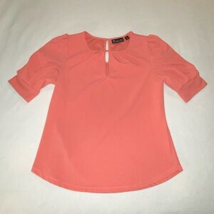 New York & Company Coral Color Blouse with Keyhole Detail
